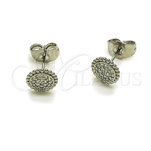 Arete Dormilona 02.260.0046 Rodio Laminado, con Micro Pave Blanca, Pulido, Rodinado
