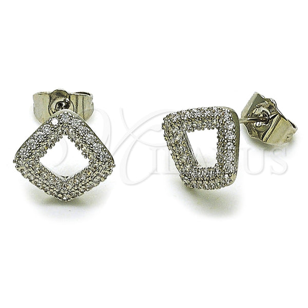 Arete Dormilona 02.260.0047 Rodio Laminado, con Micro Pave Blanca, Pulido, Rodinado