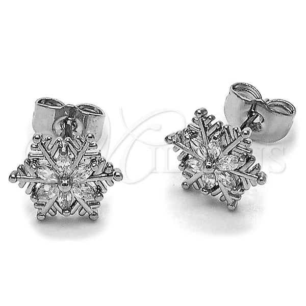 Arete Dormilona 02.260.0049 Rodio Laminado, Diseño de Flor, con Zirconia Cubica Blanca, Pulido, Rodinado