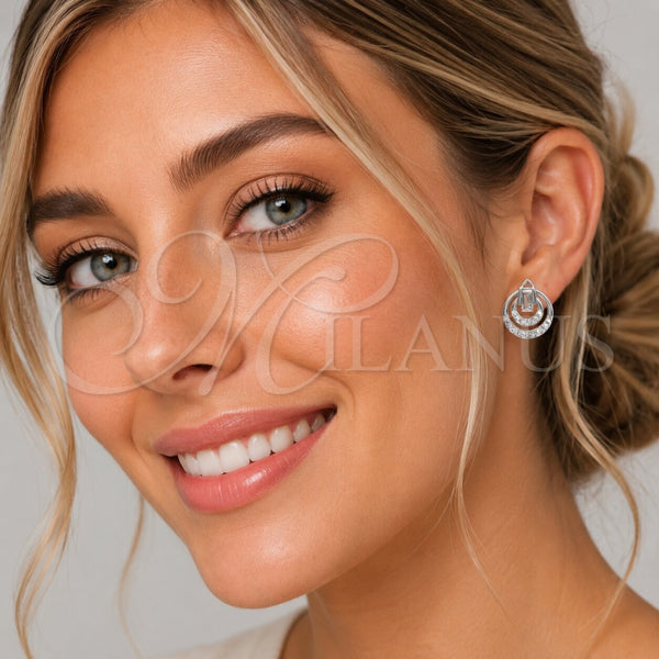 Arete Dormilona 02.260.0050 Rodio Laminado, con Zirconia Cubica Blanca y Micro Pave Blanca, Pulido, Rodinado