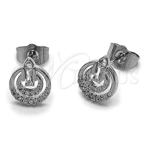 Arete Dormilona 02.260.0050 Rodio Laminado, con Zirconia Cubica Blanca y Micro Pave Blanca, Pulido, Rodinado