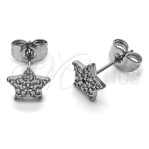 Arete Dormilona 02.260.0051 Rodio Laminado, Diseño de Estrella, con Micro Pave Blanca, Pulido, Rodinado