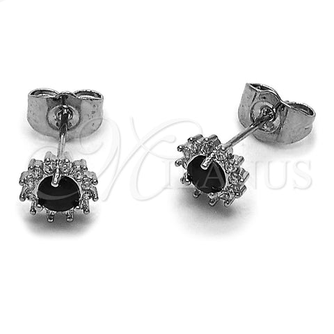 Arete Dormilona 02.260.0053.1 Rodio Laminado, Diseño de Cluster, con Zirconia Cubica Negro y Blanca, Pulido, Rodinado