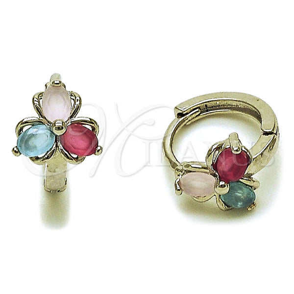 Argolla Huggie 02.260.0054.12 Rodio Laminado, Diseño de Flor, con Zirconia Cubica Multicolor, Pulido, Rodinado