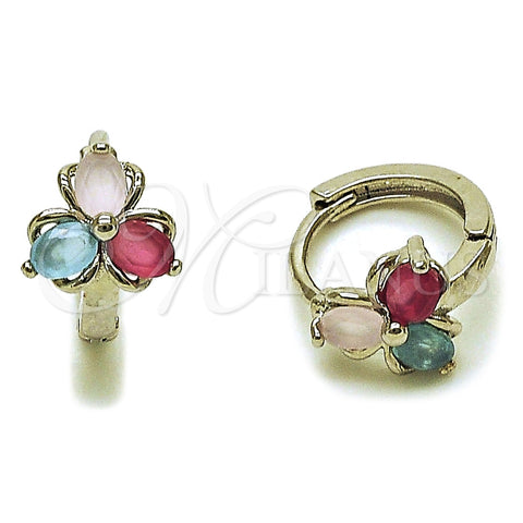 Argolla Huggie 02.260.0054.12 Rodio Laminado, Diseño de Flor, con Zirconia Cubica Multicolor, Pulido, Rodinado