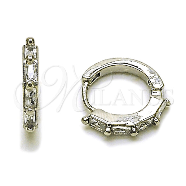 Argolla Huggie 02.260.0057.14 Rodio Laminado, Diseño de Baguette, con Zirconia Cubica Blanca, Pulido, Rodinado