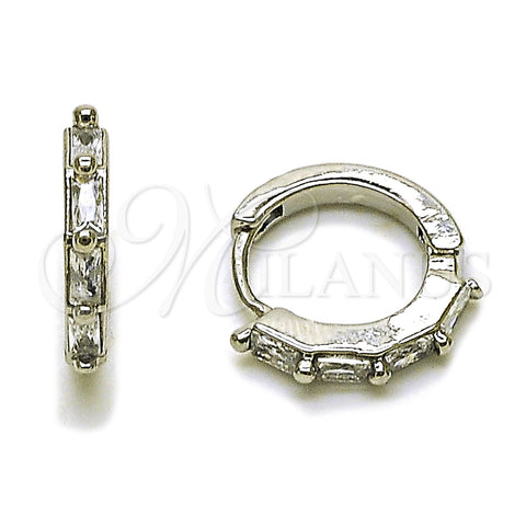 Argolla Huggie 02.260.0057.14 Rodio Laminado, Diseño de Baguette, con Zirconia Cubica Blanca, Pulido, Rodinado