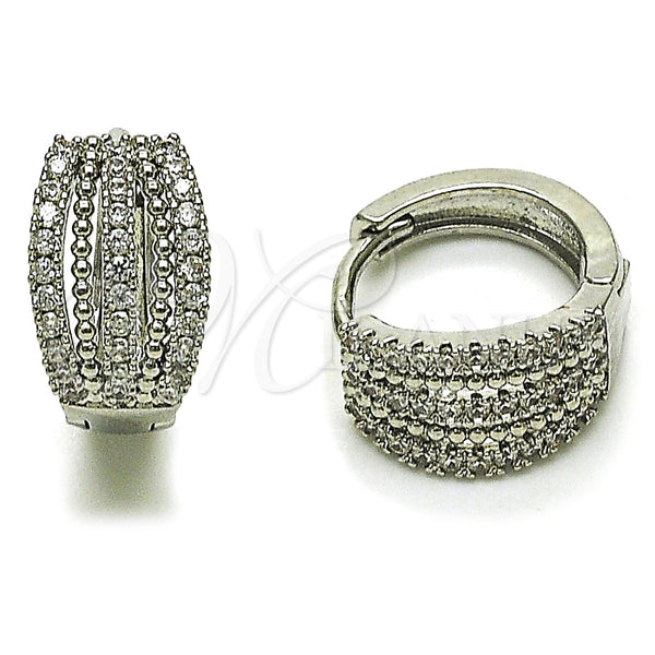 Argolla Huggie 02.260.0058.15 Rodio Laminado, con Micro Pave Blanca, Pulido, Rodinado