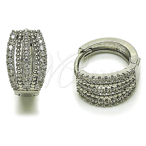 Argolla Huggie 02.260.0058.15 Rodio Laminado, con Micro Pave Blanca, Pulido, Rodinado