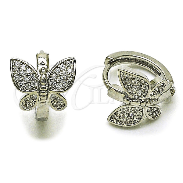 Argolla Huggie 02.260.0059.15 Rodio Laminado, Diseño de Mariposa, con Micro Pave Blanca, Pulido, Rodinado