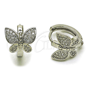 Argolla Huggie 02.260.0059.15 Rodio Laminado, Diseño de Mariposa, con Micro Pave Blanca, Pulido, Rodinado