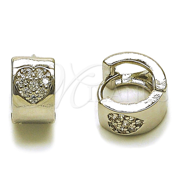Argolla Huggie 02.260.0060.12 Rodio Laminado, Diseño de Corazón, con Zirconia Cubica Blanca, Pulido, Rodinado
