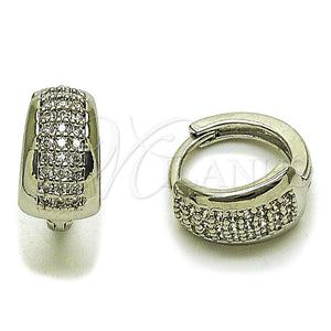 Argolla Huggie 02.260.0061.14 Rodio Laminado, con Micro Pave Blanca, Pulido, Rodinado