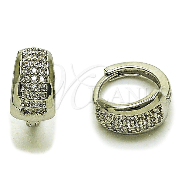 Argolla Huggie 02.260.0061.14 Rodio Laminado, con Micro Pave Blanca, Pulido, Rodinado