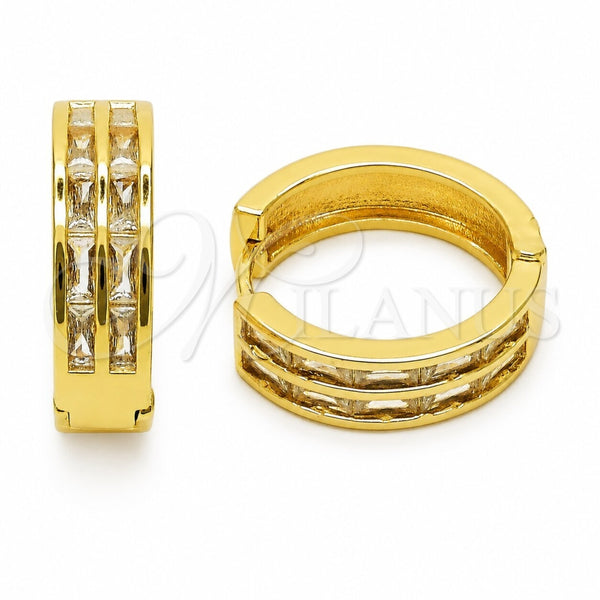 Argolla Huggie 02.267.0094.20 Oro Laminado, Diseño de Baguette, con Zirconia Cubica Blanca, Pulido, Tono Dorado