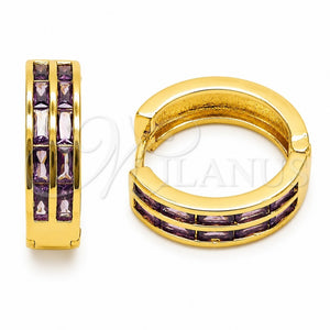 Argolla Huggie 02.267.0094.4.20 Oro Laminado, Diseño de Baguette, con Zirconia Cubica Amatista, Pulido, Tono Dorado