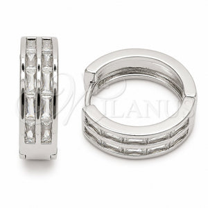 Argolla Huggie 02.267.0094.6.20 Rodio Laminado, Diseño de Baguette, con Zirconia Cubica Blanca, Pulido, Rodinado