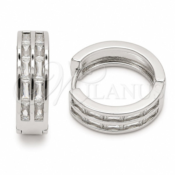 Argolla Huggie 02.267.0094.6.20 Rodio Laminado, Diseño de Baguette, con Zirconia Cubica Blanca, Pulido, Rodinado