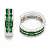 Argolla Huggie 02.267.0094.8.20 Rodio Laminado, Diseño de Baguette, con Zirconia Cubica Verde, Pulido, Rodinado