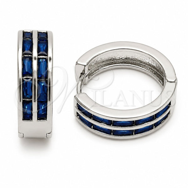 Argolla Huggie 02.267.0094.9.20 Rodio Laminado, Diseño de Baguette, con Zirconia Cubica Zafiro Azul, Pulido, Rodinado