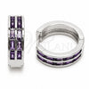 Argolla Huggie 02.267.0094.10.20 Rodio Laminado, Diseño de Baguette, con Zirconia Cubica Amatista, Pulido, Rodinado