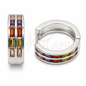 Argolla Huggie 02.267.0094.11.20 Rodio Laminado, Diseño de Baguette, con Zirconia Cubica Multicolor, Pulido, Rodinado