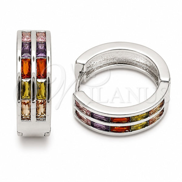 Argolla Huggie 02.267.0094.11.20 Rodio Laminado, Diseño de Baguette, con Zirconia Cubica Multicolor, Pulido, Rodinado