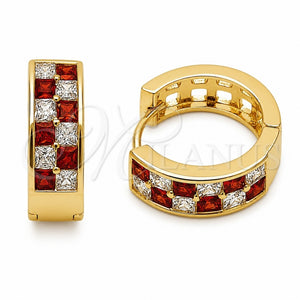 Argolla Huggie 02.267.0095.1.18 Oro Laminado, con Zirconia Cubica Granate y Blanca, Pulido, Tono Dorado