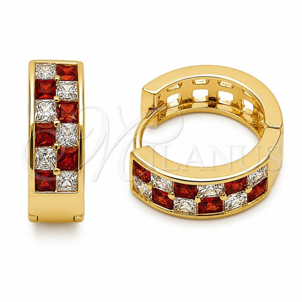 Argolla Huggie 02.267.0095.1.18 Oro Laminado, con Zirconia Cubica Granate y Blanca, Pulido, Tono Dorado