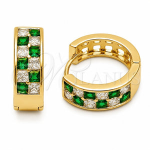 Argolla Huggie 02.267.0095.2.18 Oro Laminado, con Zirconia Cubica Verde y Blanca, Pulido, Tono Dorado