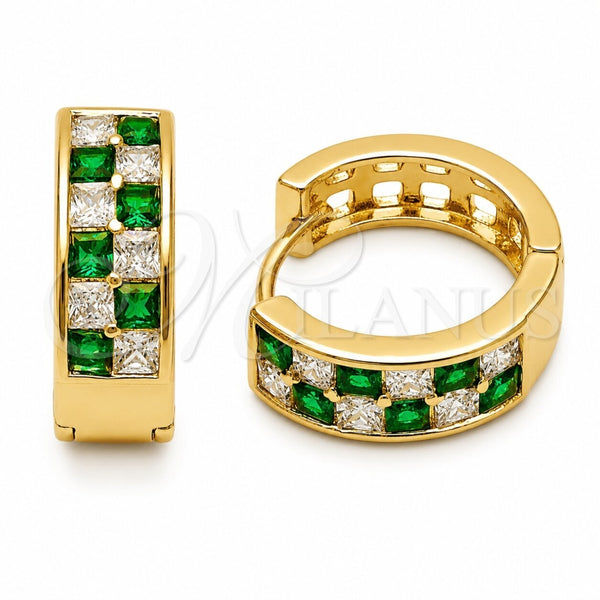 Argolla Huggie 02.267.0095.2.18 Oro Laminado, con Zirconia Cubica Verde y Blanca, Pulido, Tono Dorado
