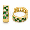 Argolla Huggie 02.267.0095.2.18 Oro Laminado, con Zirconia Cubica Verde y Blanca, Pulido, Tono Dorado