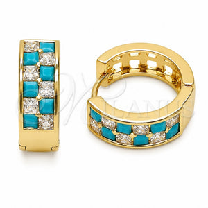 Argolla Huggie 02.267.0095.3.18 Oro Laminado, con Zirconia Cubica Turquoise y Blanca, Pulido, Tono Dorado