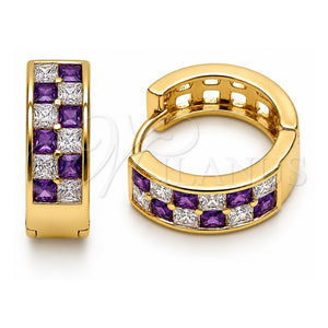 Argolla Huggie 02.267.0095.4.18 Oro Laminado, con Zirconia Cubica Amatista y Blanca, Pulido, Tono Dorado