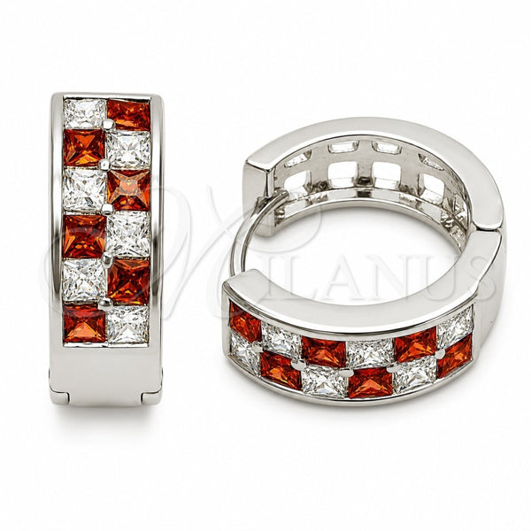Argolla Huggie 02.267.0095.7.18 Rodio Laminado, con Zirconia Cubica Granate y Blanca, Pulido, Rodinado