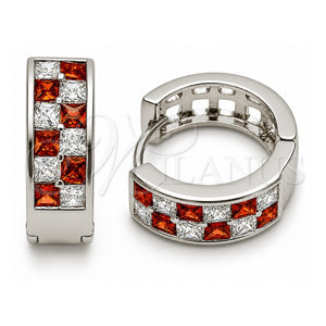 Argolla Huggie 02.267.0095.7.18 Oro Laminado Blanco, con Zirconia Cubica Granate y Blanca, Pulido, Rodinado