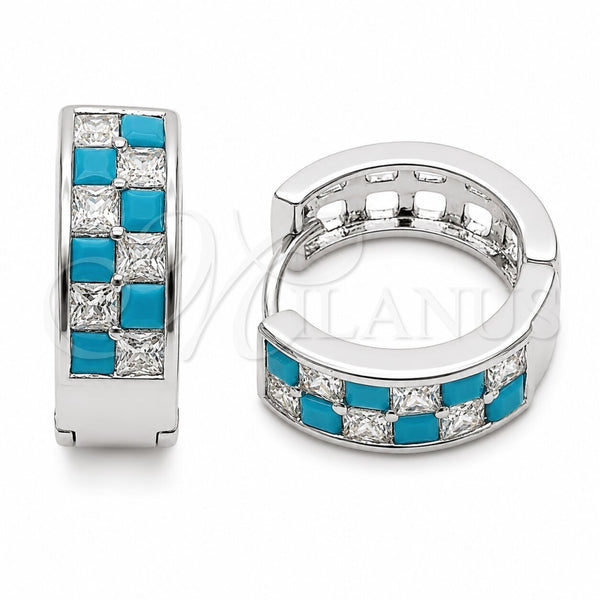 Argolla Huggie 02.267.0095.9.18 Rodio Laminado, con Zirconia Cubica Turquoise y Blanca, Pulido, Rodinado