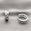 Argolla Huggie 02.267.0095.10.18 Rodio Laminado, con Zirconia Cubica Amatista y Blanca, Pulido, Rodinado