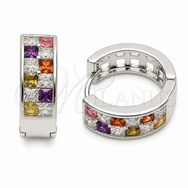 Argolla Huggie 02.267.0095.11.18 Rodio Laminado, con Zirconia Cubica Multicolor, Pulido, Rodinado