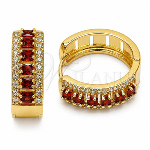 Argolla Huggie 02.267.0096.1.25 Oro Laminado, Diseño de Cluster, con Zirconia Cubica Granate y Blanca, Pulido, Tono Dorado