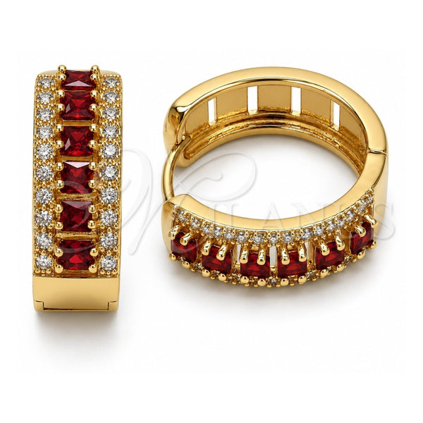 Argolla Huggie 02.267.0096.1.25 Oro Laminado, Diseño de Cluster, con Zirconia Cubica Granate y Blanca, Pulido, Tono Dorado