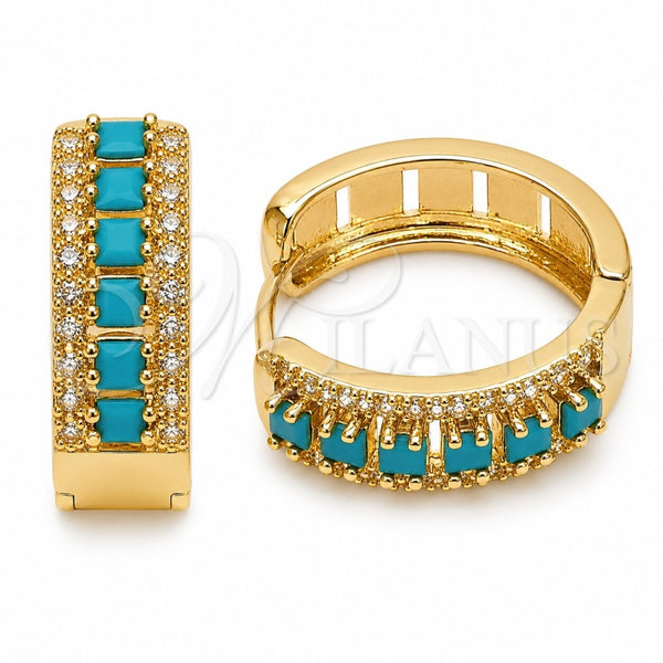 Argolla Huggie 02.267.0096.3.25 Oro Laminado, Diseño de Cluster, con Zirconia Cubica Turquoise y Blanca, Pulido, Tono Dorado