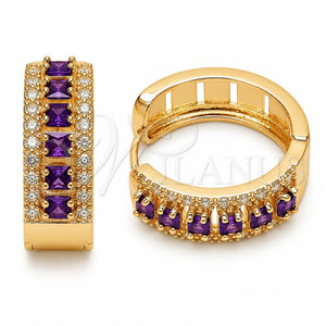Argolla Huggie 02.267.0096.4.25 Oro Laminado, Diseño de Cluster, con Zirconia Cubica Amatista y Blanca, Pulido, Tono Dorado