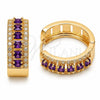 Argolla Huggie 02.267.0096.4.25 Oro Laminado, Diseño de Cluster, con Zirconia Cubica Amatista y Blanca, Pulido, Tono Dorado