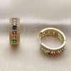 Argolla Huggie 02.267.0096.5.25 Oro Laminado, Diseño de Cluster, con Zirconia Cubica Multicolor y Blanca, Pulido, Tono Dorado