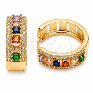 Argolla Huggie 02.267.0096.5.25 Oro Laminado, Diseño de Cluster, con Zirconia Cubica Multicolor y Blanca, Pulido, Tono Dorado