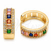 Argolla Huggie 02.267.0096.5.25 Oro Laminado, Diseño de Cluster, con Zirconia Cubica Multicolor y Blanca, Pulido, Tono Dorado