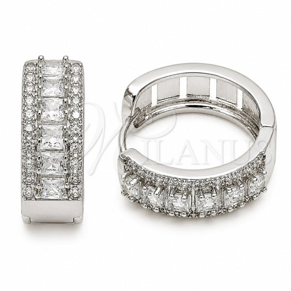 Argolla Huggie 02.267.0096.6.25 Rodio Laminado, Diseño de Cluster, con Zirconia Cubica Blanca, Pulido, Rodinado