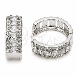 Argolla Huggie 02.267.0096.6.25 Rodio Laminado, Diseño de Cluster, con Zirconia Cubica Blanca, Pulido, Rodinado