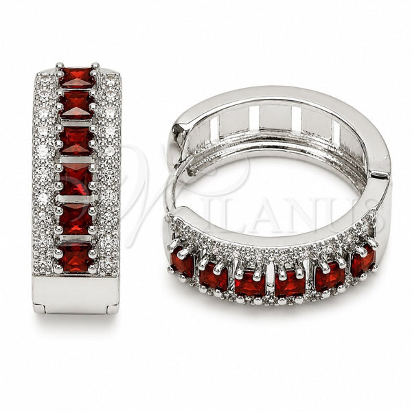 Argolla Huggie 02.267.0096.7.25 Rodio Laminado, Diseño de Cluster, con Zirconia Cubica Granate y Blanca, Pulido, Rodinado